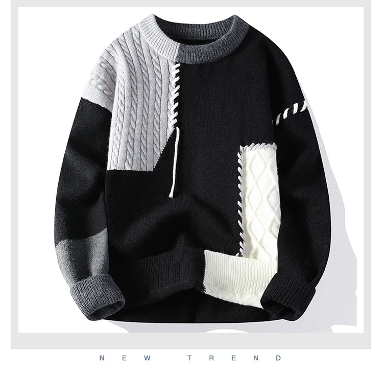 2024 Autumn Winter Warm Sweaters Patchwork Pullovers Korean Style Round Neck Knitted Sweater Men Women Fashion Knitwear