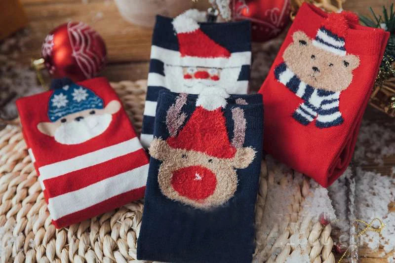 Festive Cartoon Christmas Socks - Red Santa Claus & Rudolph Family Matching Gifts for Adults