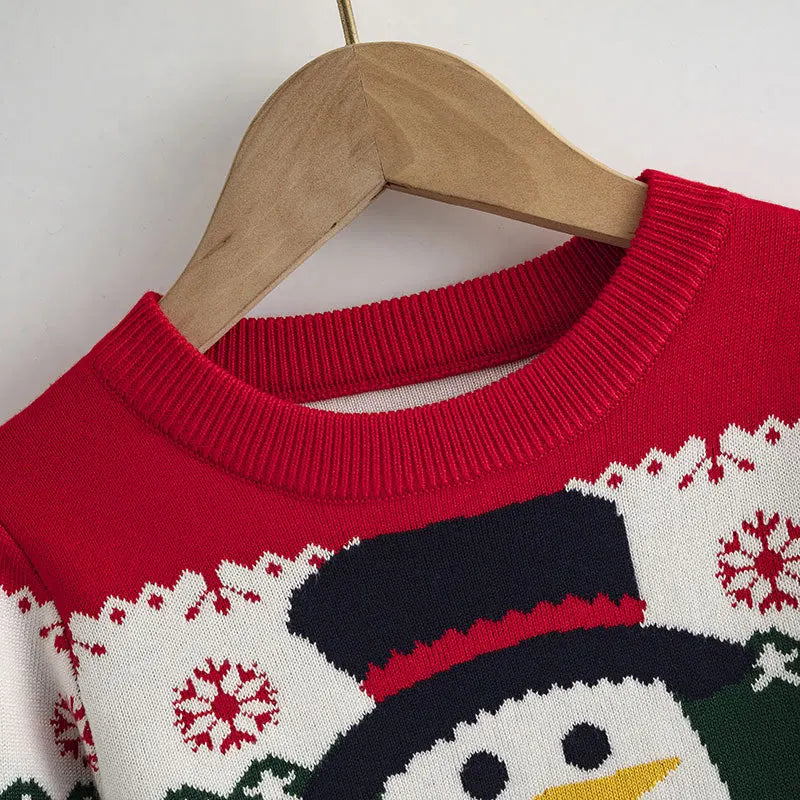 2024 Boys Christmas Cartoon Jumper Kids Snowman Warm Round Neck Top Autumn Winter New Girls Cute Casual Fashion Clothes 3-7 Year