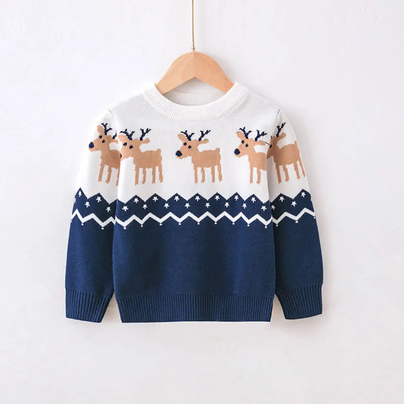 2023 Christmas Print Sweater Boys Girls Knit Pullover Cotton Clothes Autumn Winter Xmas Kids Slouchy Soft Wool Clothing Knitwear