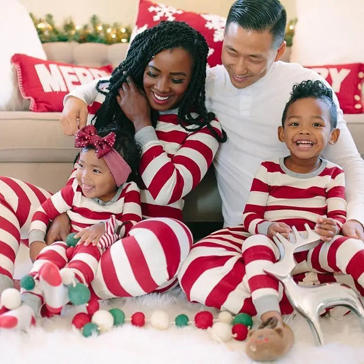 Christmas Family Matching Pajamas Set for Mom, Kids, and Baby – Cute Striped Sleepwear for Xmas