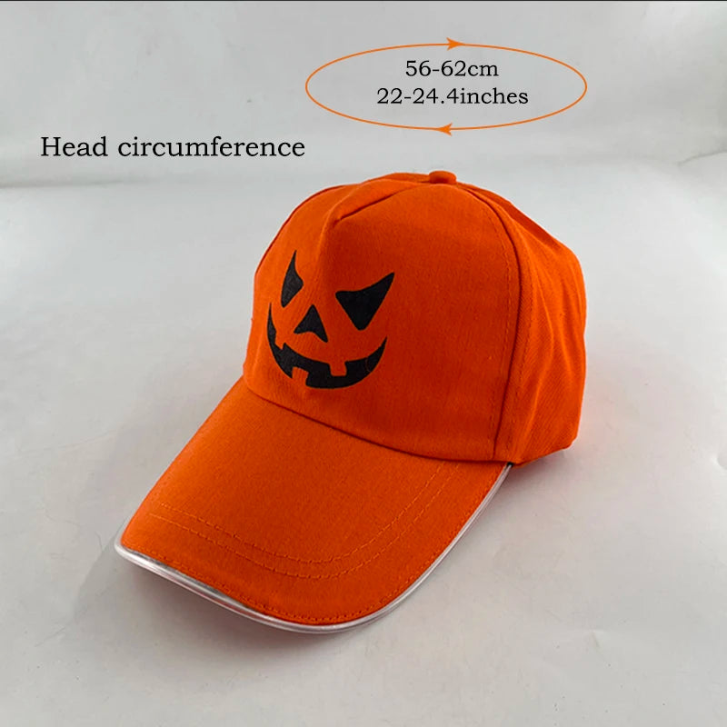 LED Light Up Baseball Hat - Flashing Pumpkin Cap for Halloween, Rave Parties, and Cosplay Costumes