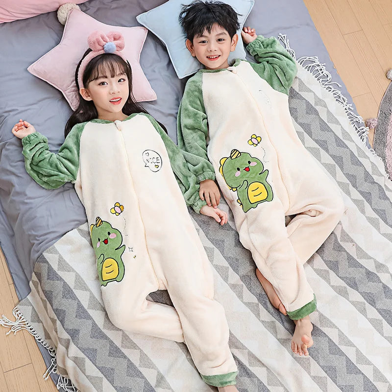 Girls Pajamas Sets Boy Pajamas Children Thick Warm Flannel Dinosaur Kids Sleepwear Winter Girl Home Suit Jumpsuits Twins Clothes