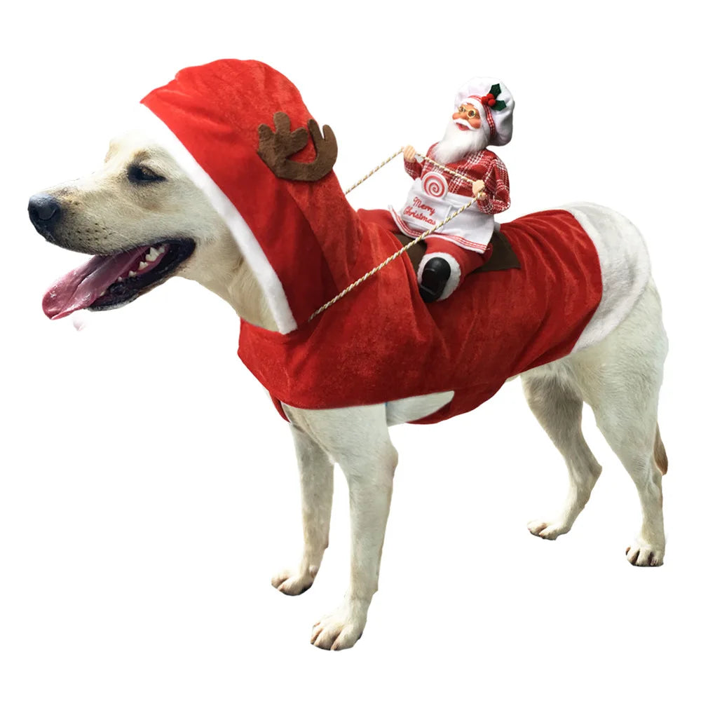 Creative Christmas Dog Costume Funny Christmas Santa Claus Riding on Dog Pet Cat Holiday Outfit Clothes Dressing Xmas