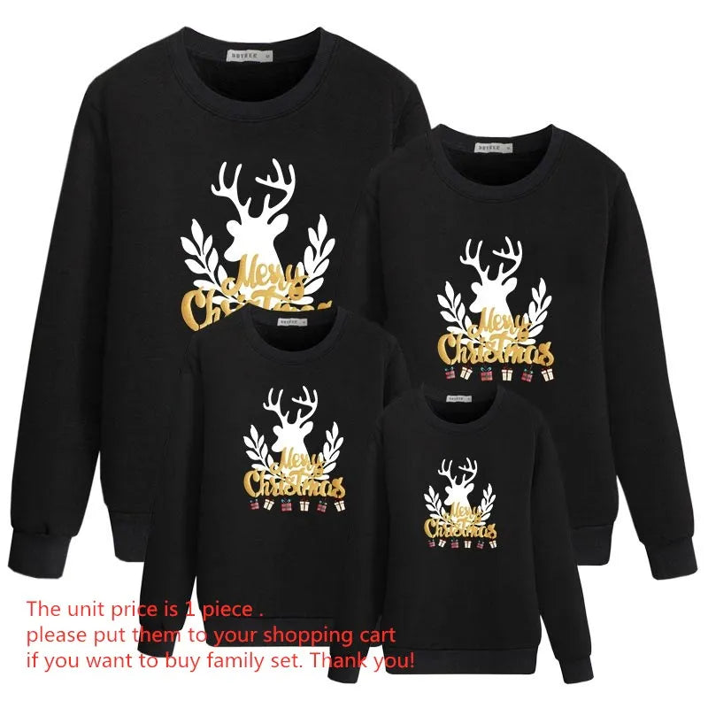 Baby Kids Winter Sweaters Christmas Family Matching Outfits Xmas T Shirt Deer Sweatshirt Mother Father Daughter Son Set