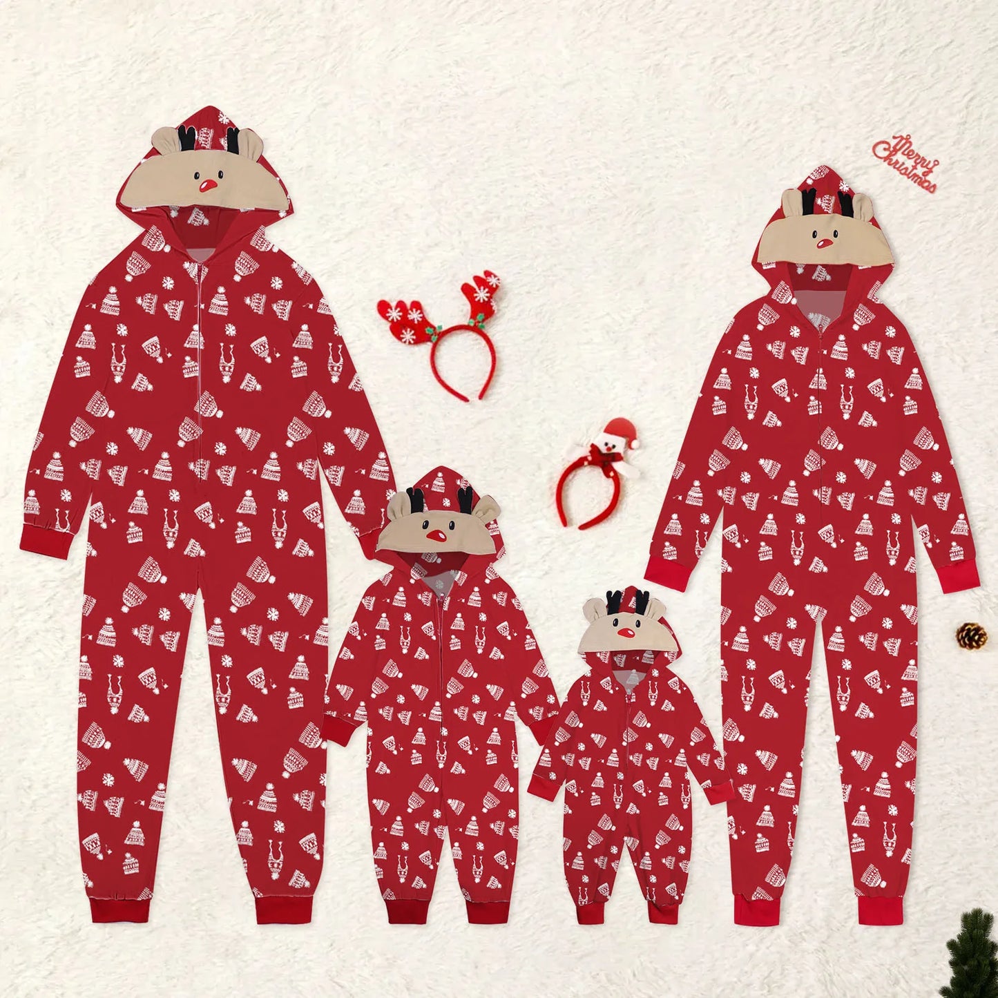 Christmas Gift For Family Pajamas Cute Deer Ear Hooded Jumpsuit Mother Father Kids Baby Matching Outfit Rompers Xmas Family Look