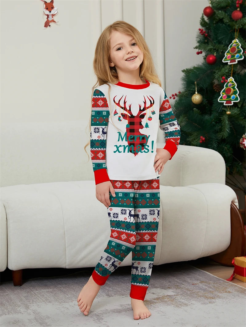 2024 Christmas Family Matching Pajamas – Cute Deer and Stripes for Parents & Kids