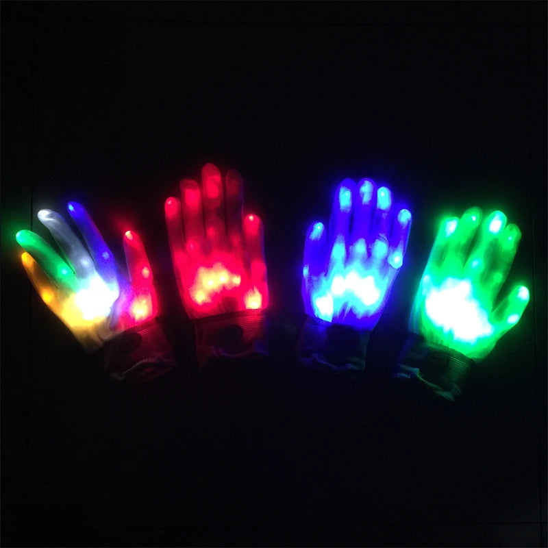 Halloween LED Flashing Skull Gloves, Rainbow Glow Gloves for Boys & Girls, Perfect for Parties