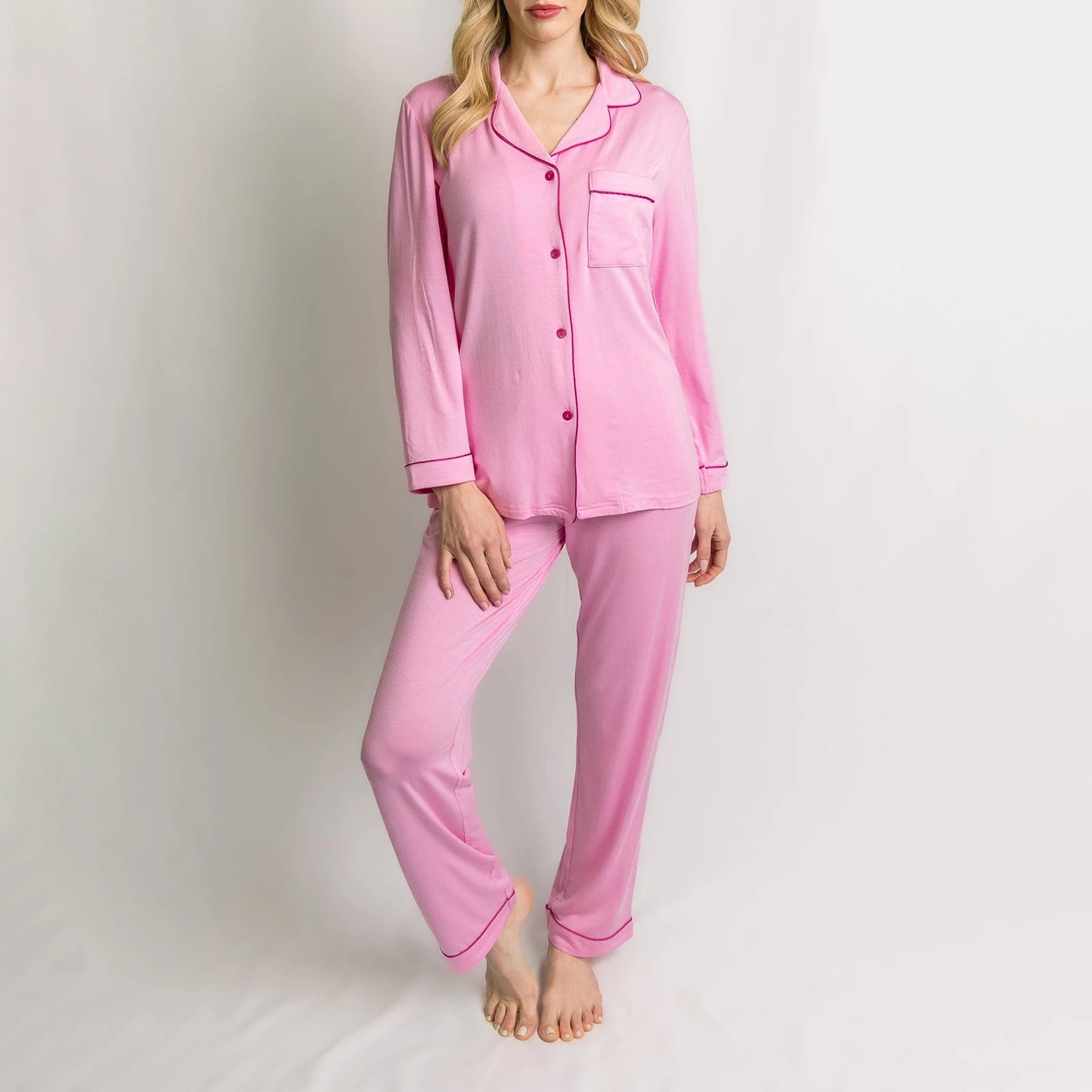 Women Autumn 2 Piece Pajama Set Fashion Long Sleeve Button Shirt and Elastic Pants for Loungewear Soft Sleepwear for Nightwear