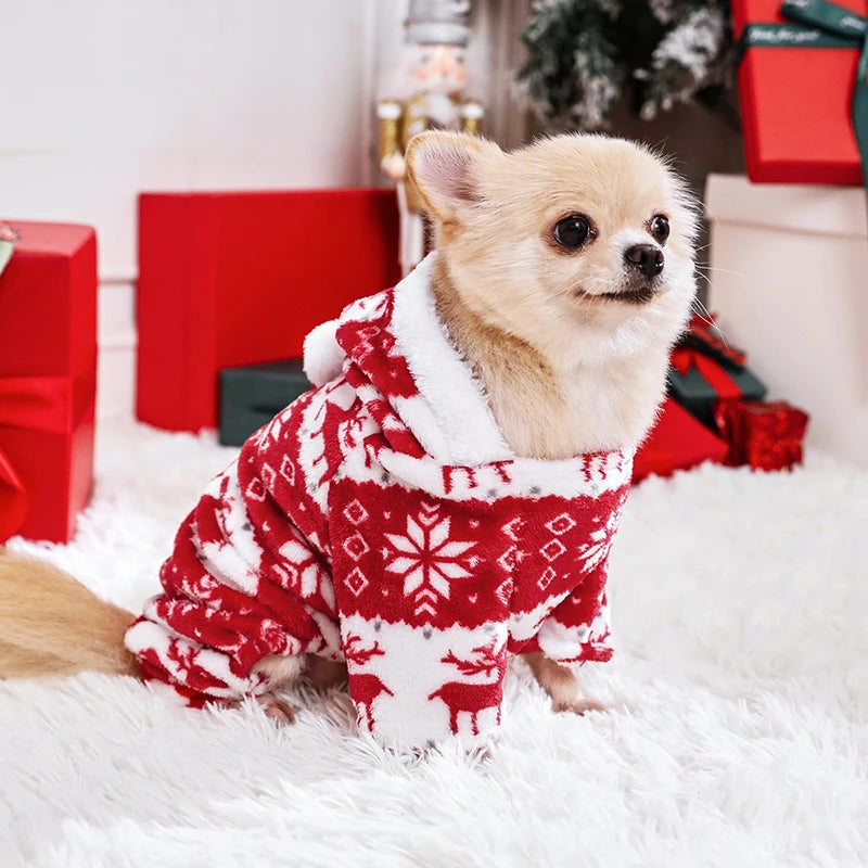 Winter Dog Christmas Jumpsuit Clothes Warm Plush Pet Pajamas for Small Medium Dogs Cats Overalls Puppy York Chihuahua Onesies