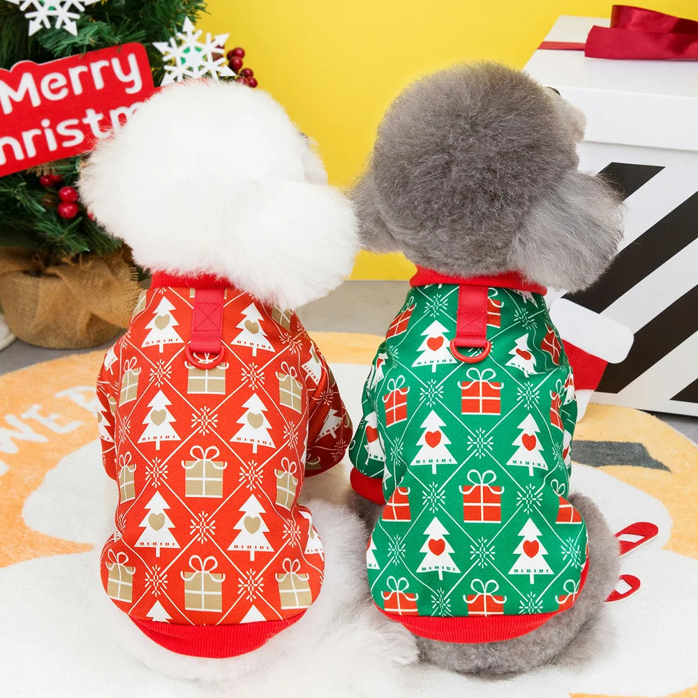 Christmas Dog Clothes Puppy Cat T-shirt Clothes Cute Christmas Tree Pattern Pet Clothing Winter New Year Clothes Costume Yorkies