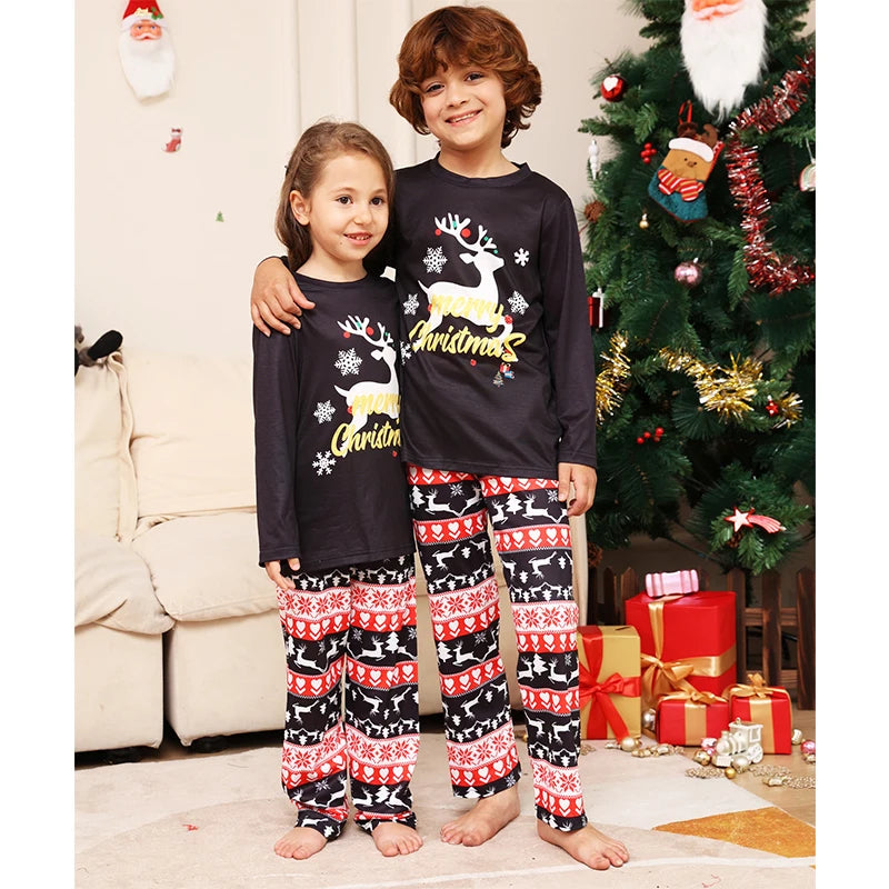 Family Matching Christmas Pajamas 2024 Adult Kids Xmas Outfit Set Mother Daughter Tops+Pants 2PCS Sleepwear Pyjamas Dog Clothes