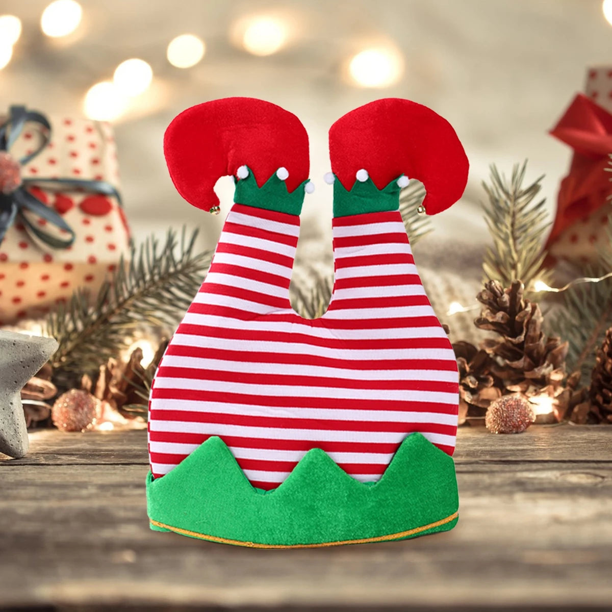 Humorous Elf Pants Red Christmas Beanie - Add Fun to Your Festive Celebrations and Quirky Ugly Sweater Parties