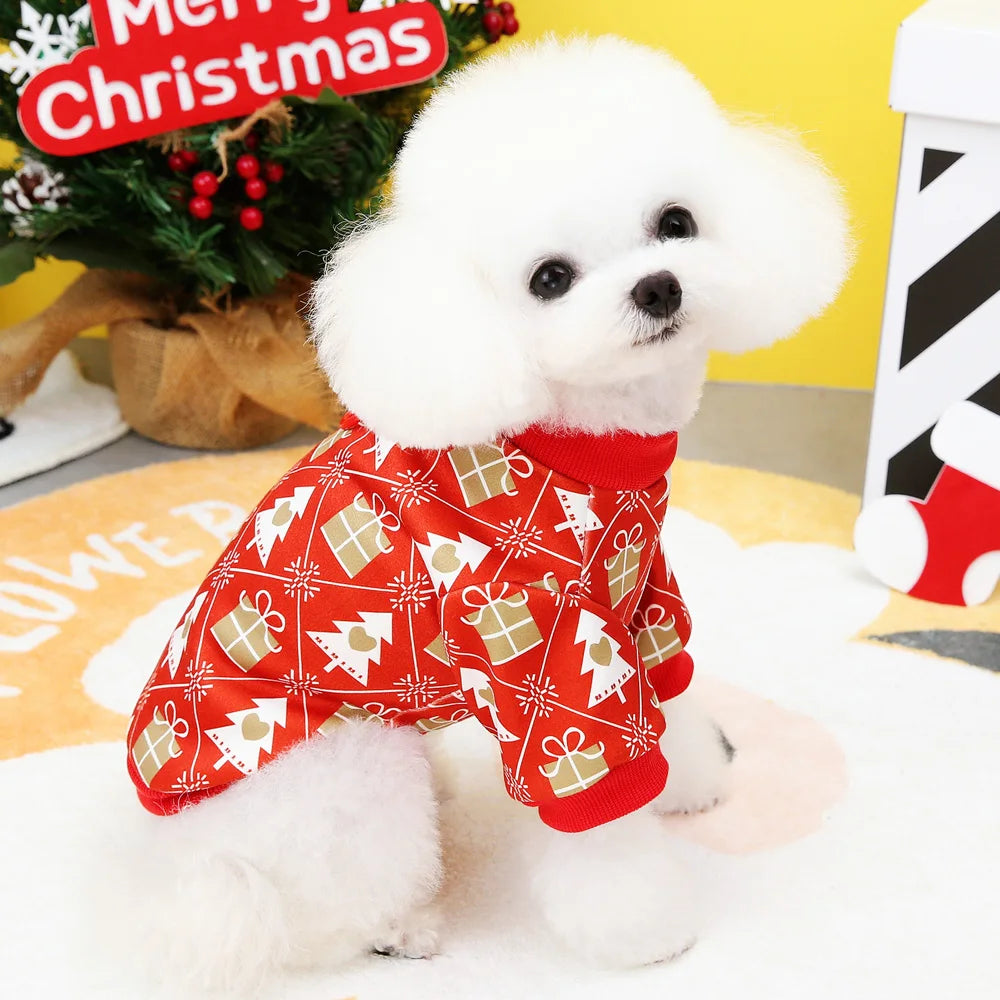 Christmas Dog Clothes Puppy Cat T-shirt Clothes Cute Christmas Tree Pattern Pet Clothing Winter New Year Clothes Costume Yorkies