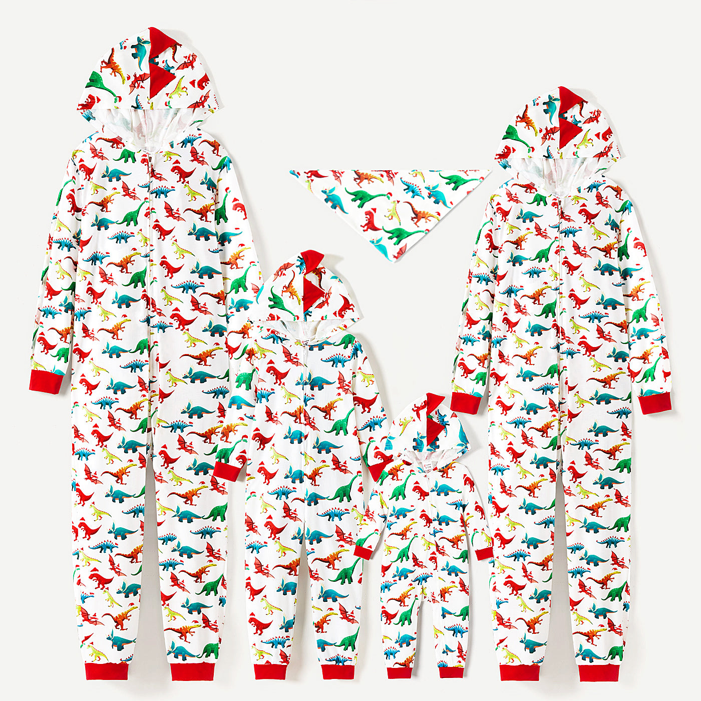 Christmas Dinosaur Print Family Matching Hooded Onesies Pajama  Cozy Sets