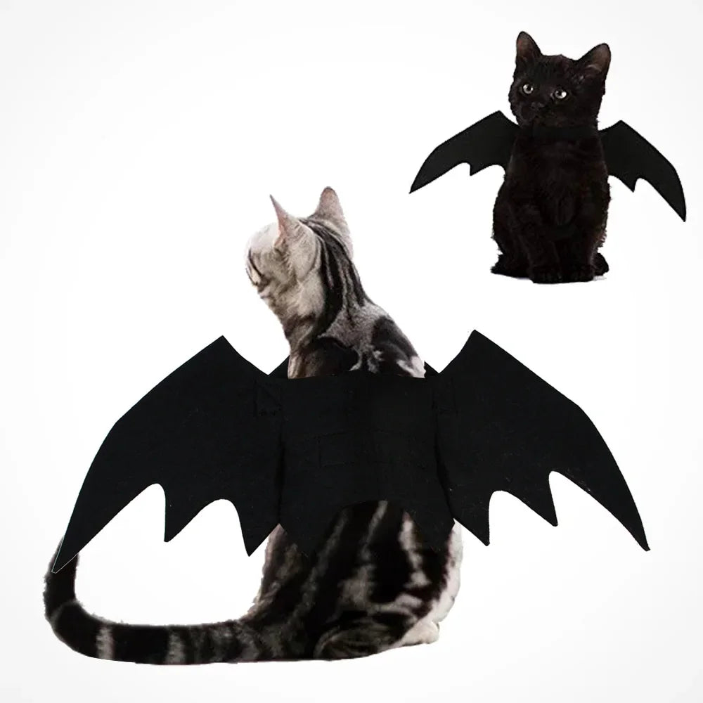 Halloween Small Pets Clothes Hat Bat Wings Funny Cat Dog Cosplay Costume Artificial Wing with Pumpkin Bells Halloween Supplies