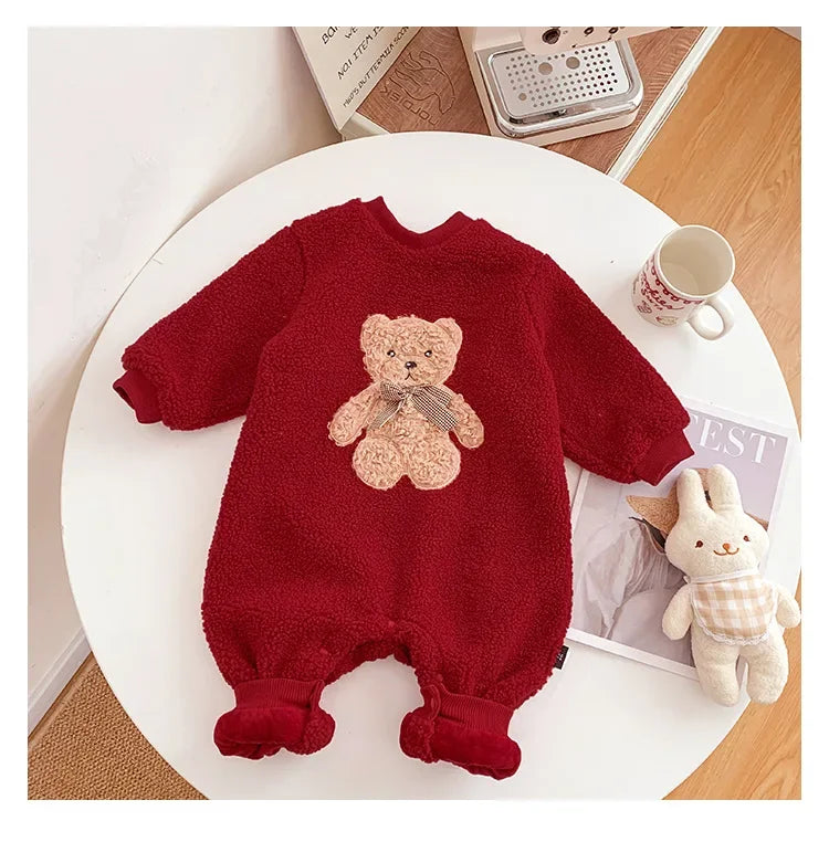 Mom Dad and Children's Winter Red Hoodies for Whole Family Bear Clothes Christmas Mother Father Daughter Son Hooded Sweatshirts