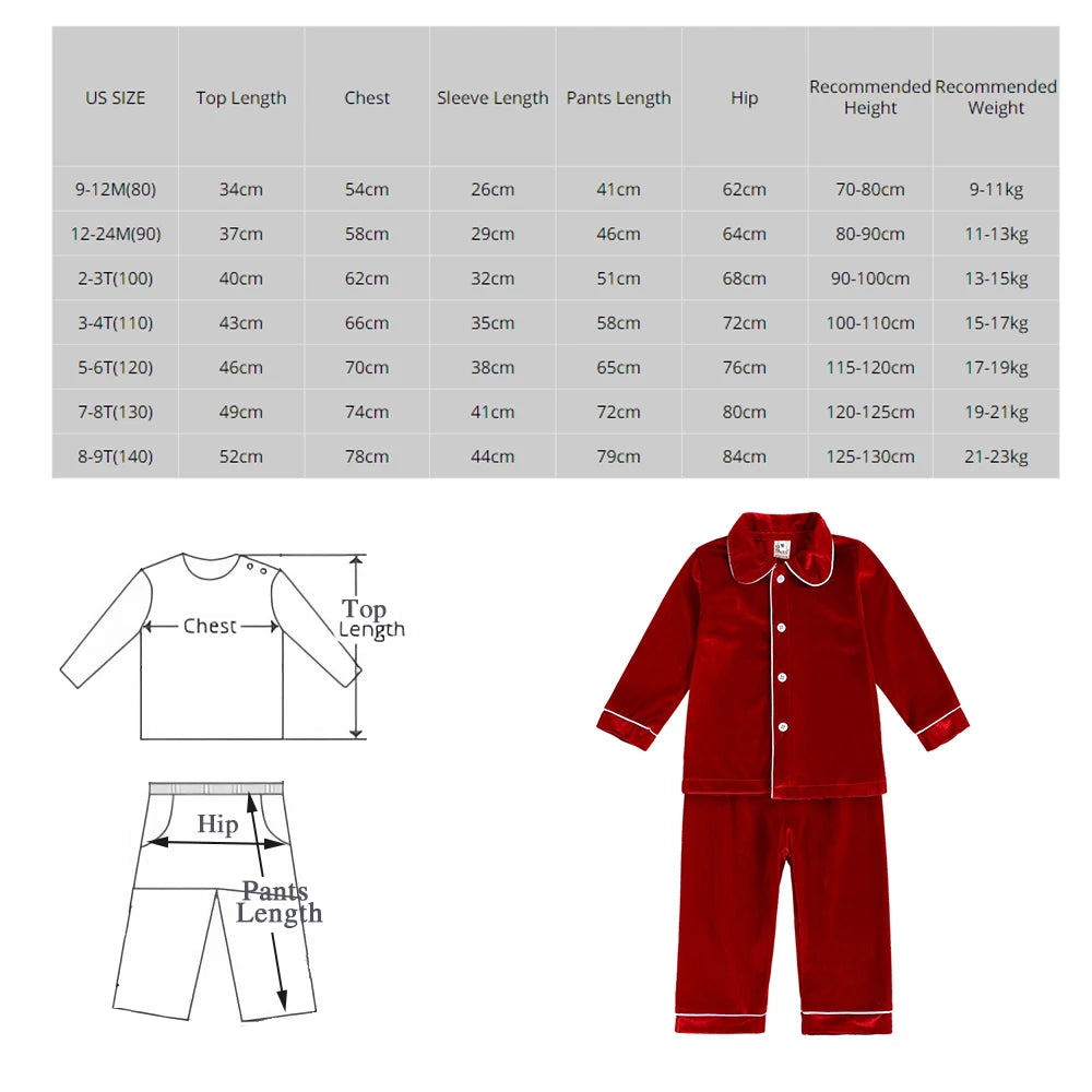 2024 Christmas Pyjamas For Kids Red Velvet Warm Clothes Family Match Boy Girl Dress Robes Xmas Set Children Pajamas Costume