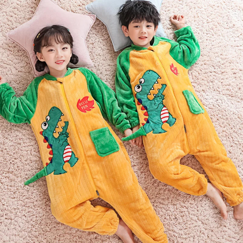 Girls Pajamas Sets Boy Pajamas Children Thick Warm Flannel Dinosaur Kids Sleepwear Winter Girl Home Suit Jumpsuits Twins Clothes