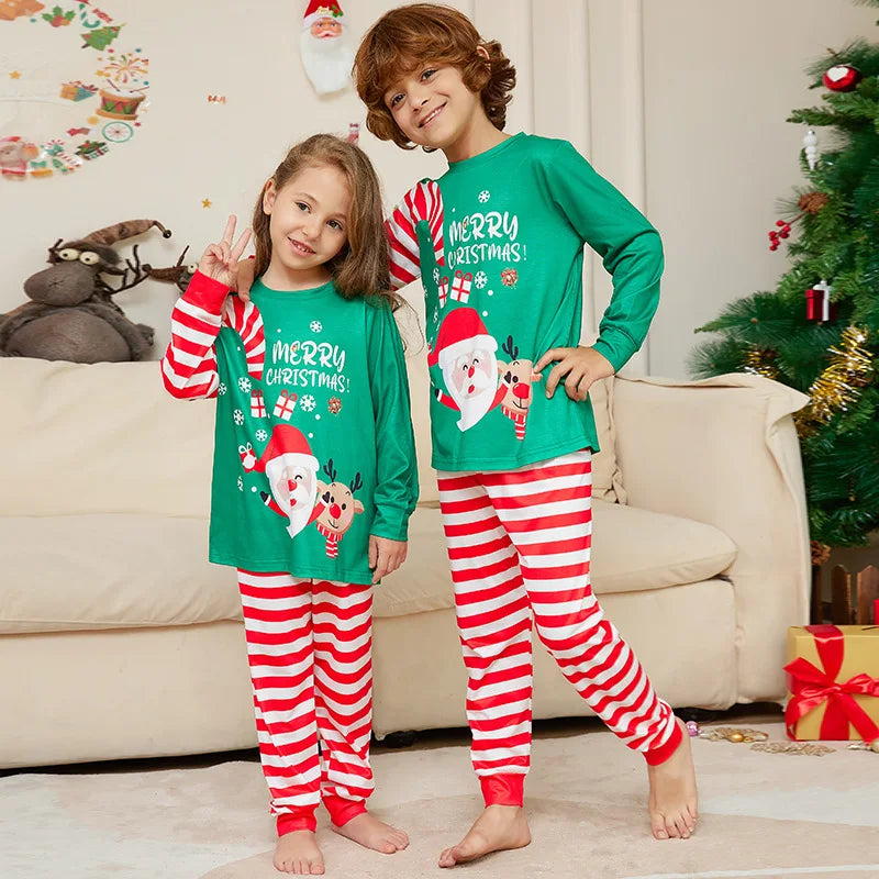 Christmas Family Matching Pajamas Set, Green Santa Claus Print for Adults, Kids & Baby