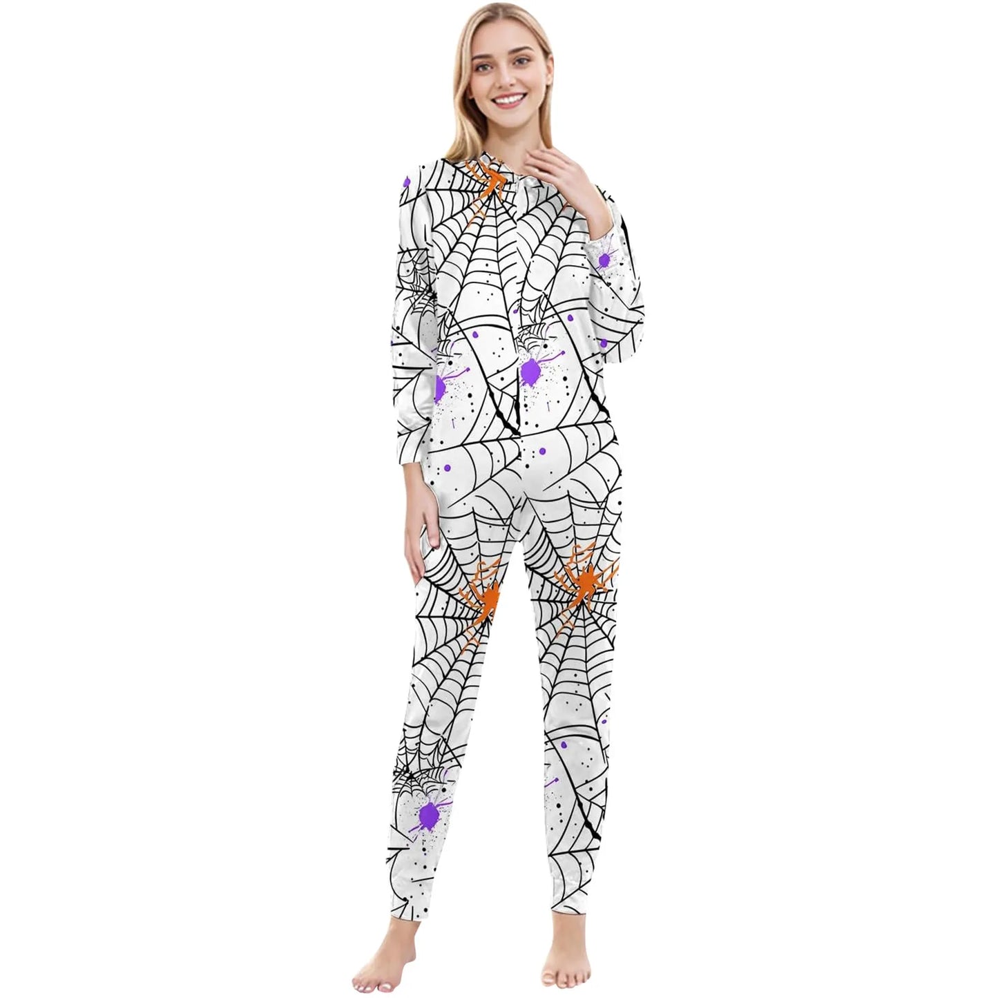 Parent-child Long Sleeve Pajamas Set Sleepwear Family Look Clothes New Halloween Spider Web Print Matching Outfits for Family