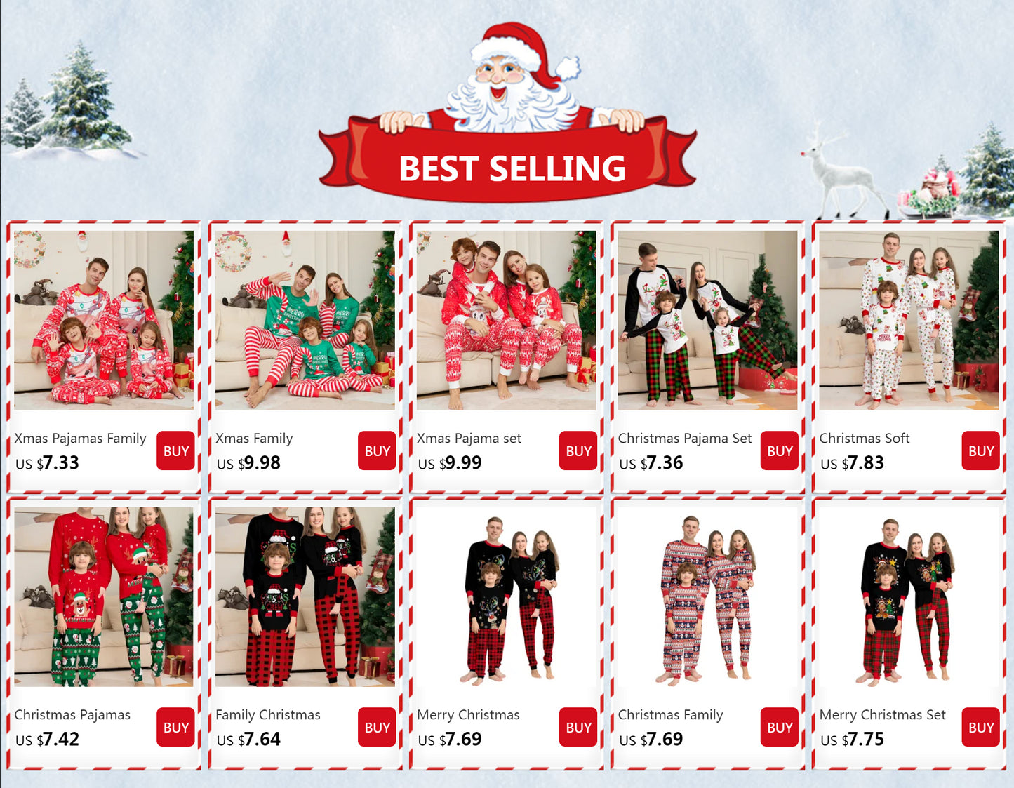 Christmas Family Matching Pajamas Set, Green Santa Claus Print for Adults, Kids & Baby