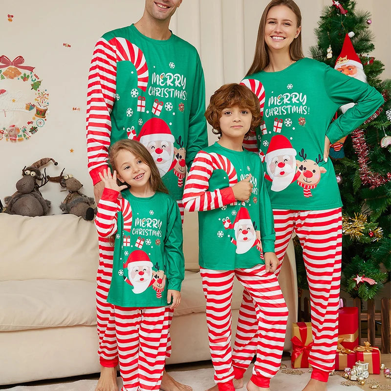 Christmas Family Matching Pajamas Set, Green Santa Claus Print for Adults, Kids & Baby