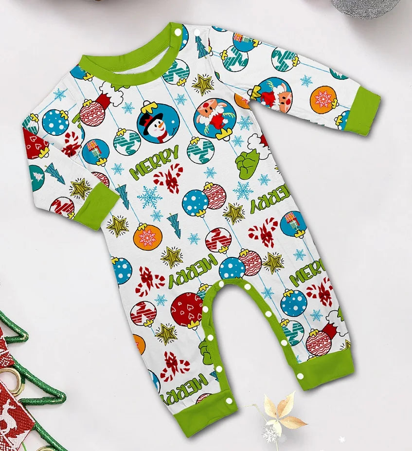 2024 Xmas Family Matching Pajamas Merry Christmas Clourful Printed Adult Kid Baby Family Matching Outfits Christmas Family Pj's