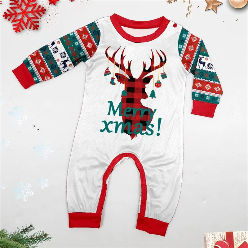 2024 Christmas Family Matching Pajamas – Cute Deer and Stripes for Parents & Kids