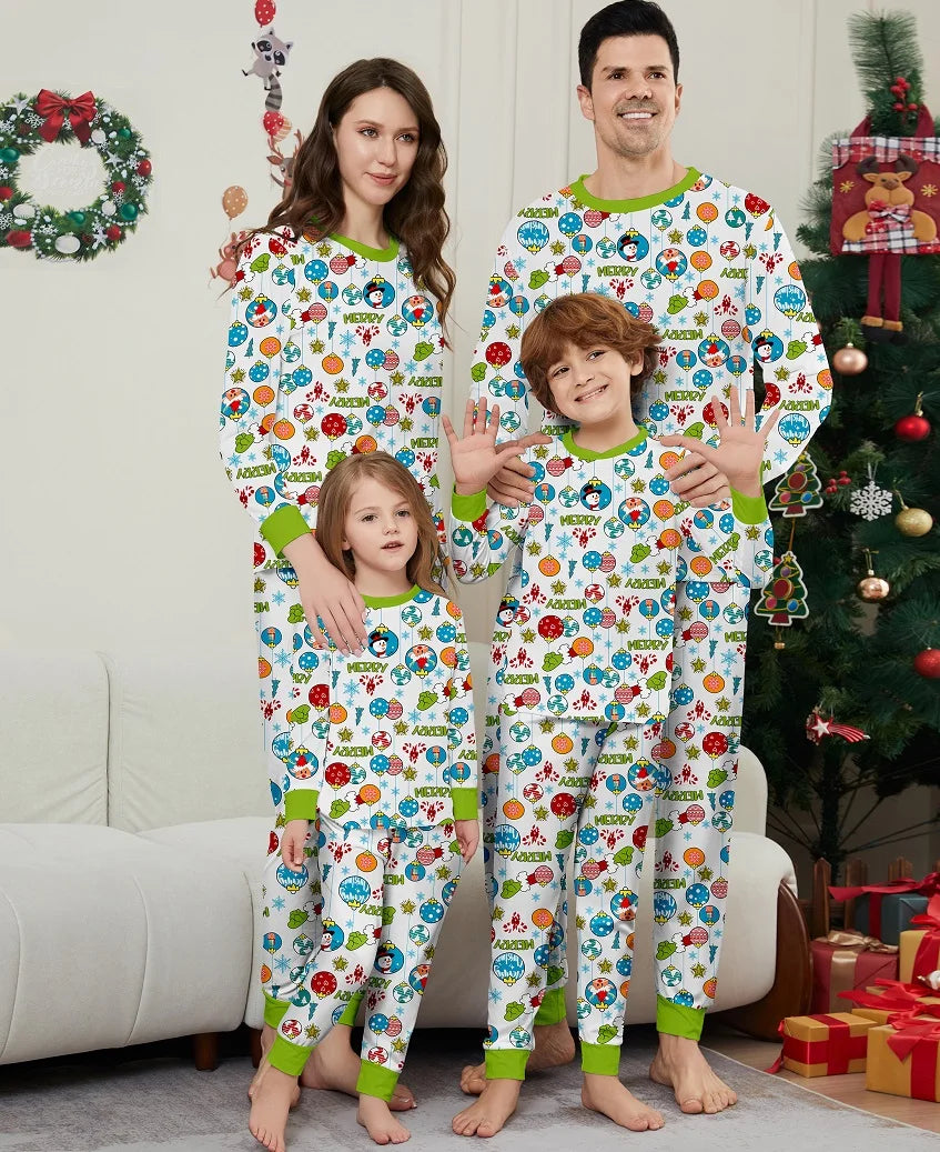 2024 Xmas Family Matching Pajamas Merry Christmas Clourful Printed Adult Kid Baby Family Matching Outfits Christmas Family Pj's