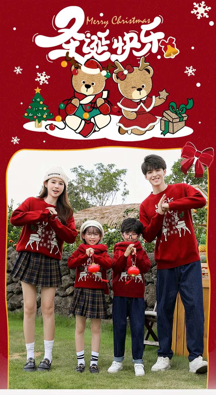 Family Christmas Matching Outfits Mother Daughter Sweater for New Year Father and Son Jumper Dad Mom and Children Knit Pullover