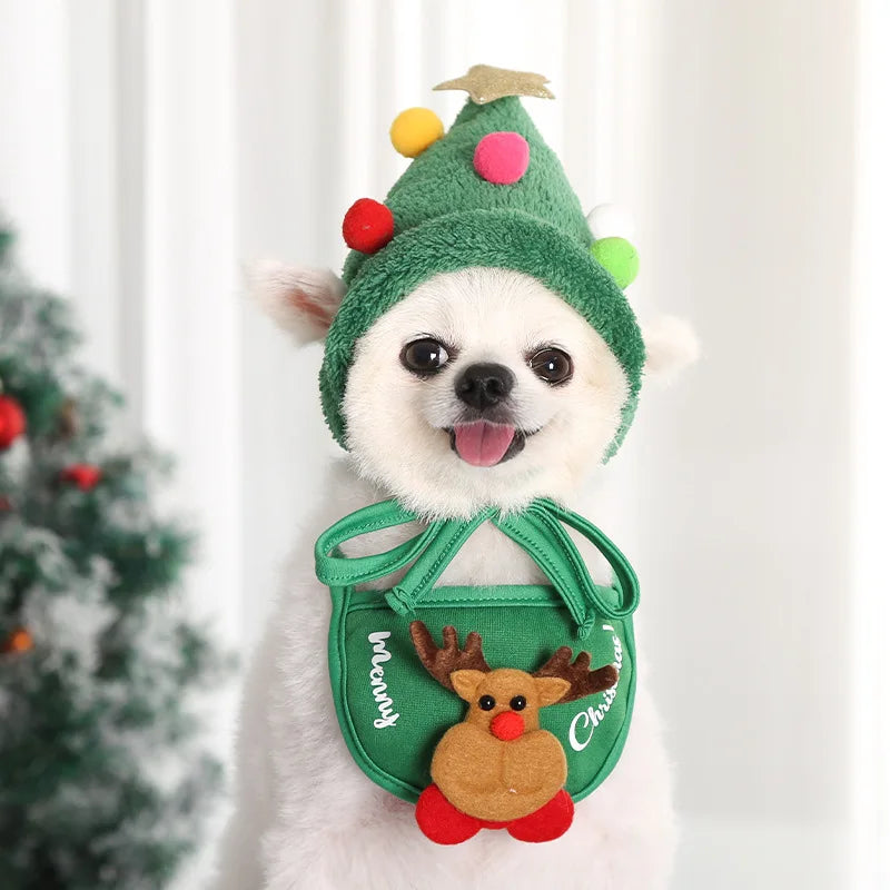 Christmas Pet Hat Cute Antlers Saliva Towel for Dog Cat Dress Up Supplies Lovely Design  Autumn and Winter Clothes Pet Accessory