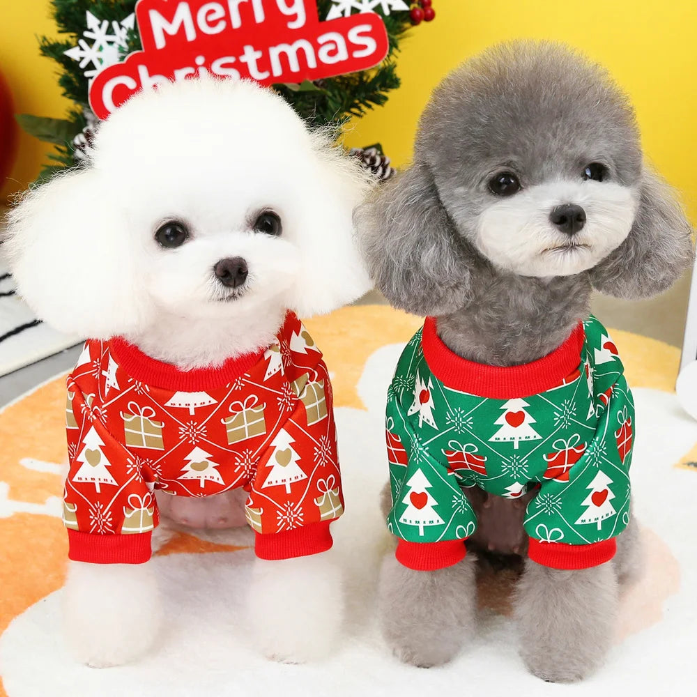 Christmas Dog Clothes Puppy Cat T-shirt Clothes Cute Christmas Tree Pattern Pet Clothing Winter New Year Clothes Costume Yorkies