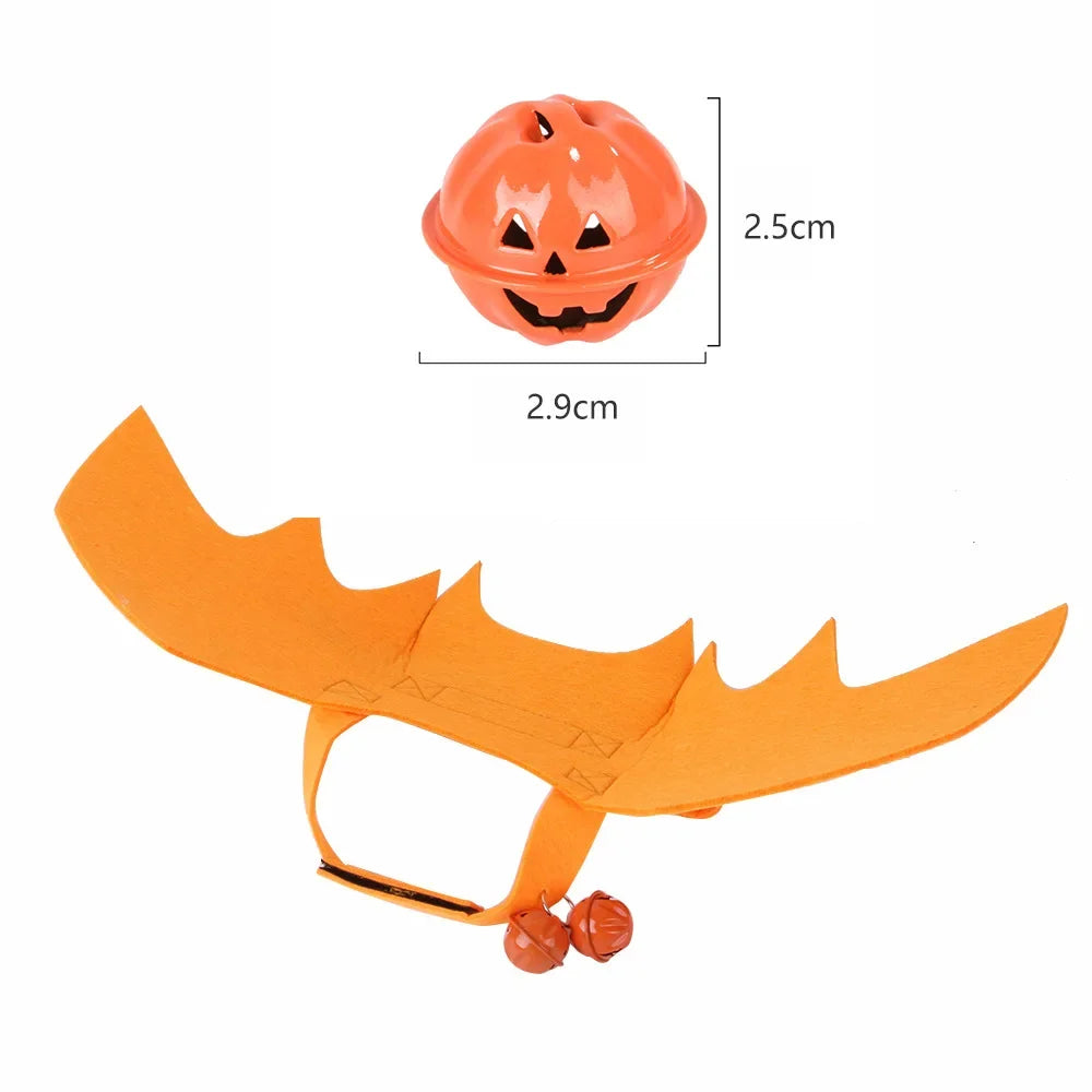 Halloween Small Pets Clothes Hat Bat Wings Funny Cat Dog Cosplay Costume Artificial Wing with Pumpkin Bells Halloween Supplies