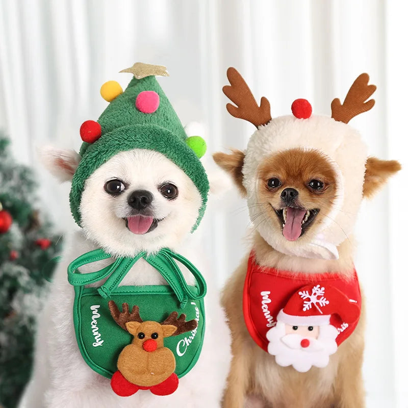 Christmas Pet Hat Cute Antlers Saliva Towel for Dog Cat Dress Up Supplies Lovely Design  Autumn and Winter Clothes Pet Accessory