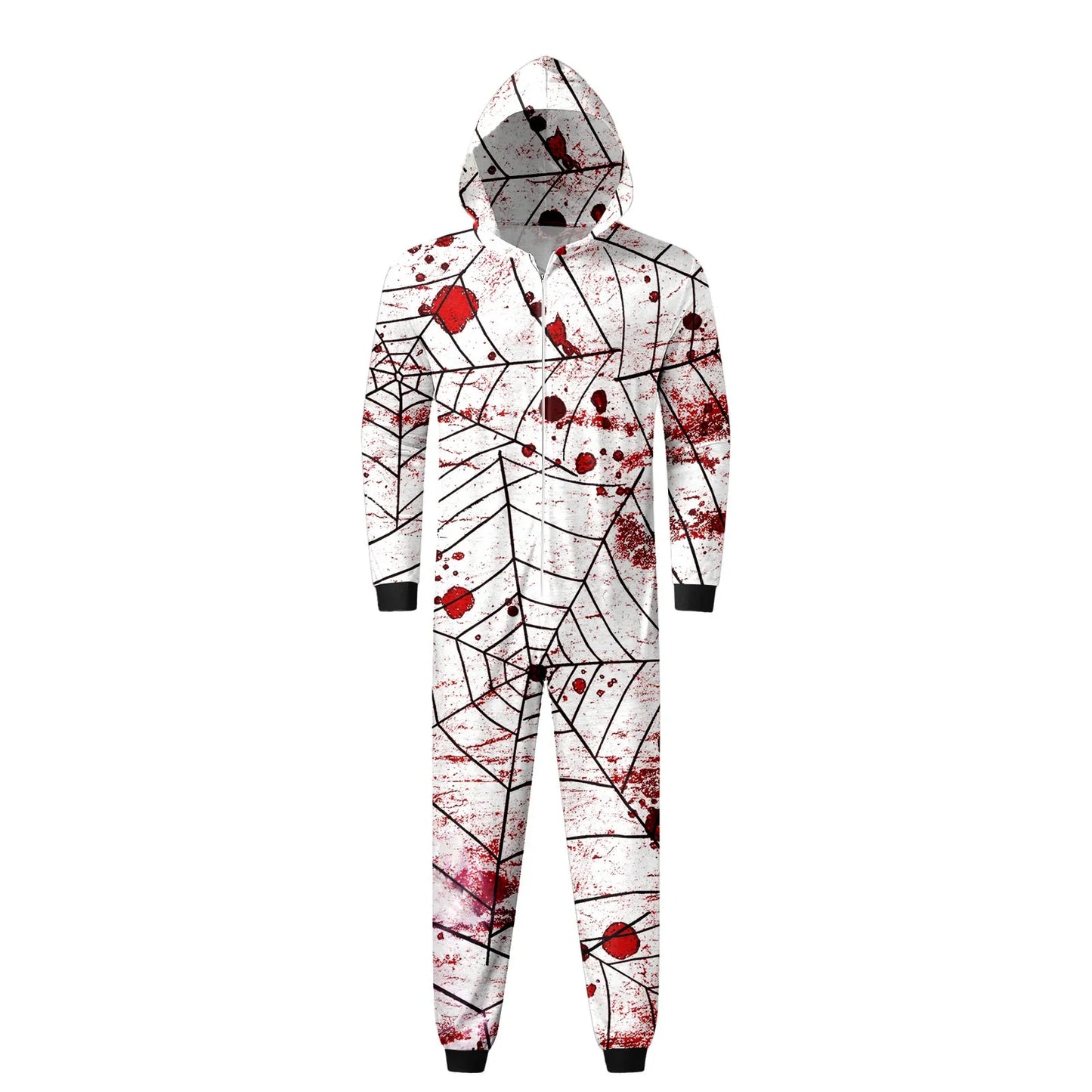 Halloween Family Matching Pajamas, Spider Web Print Zip-Up Jumpsuit