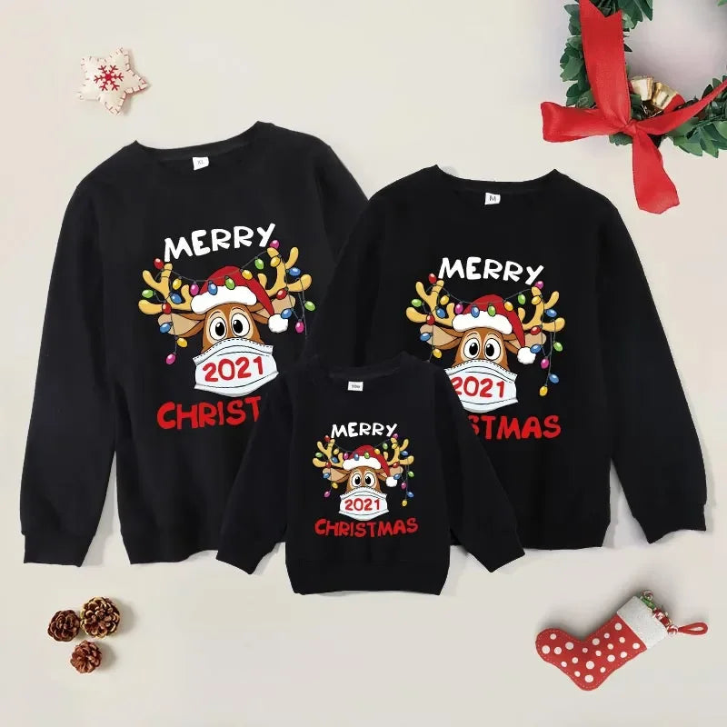 Baby Kids Winter Sweaters Christmas Family Matching Outfits Xmas T Shirt Deer Sweatshirt Mother Father Daughter Son Set