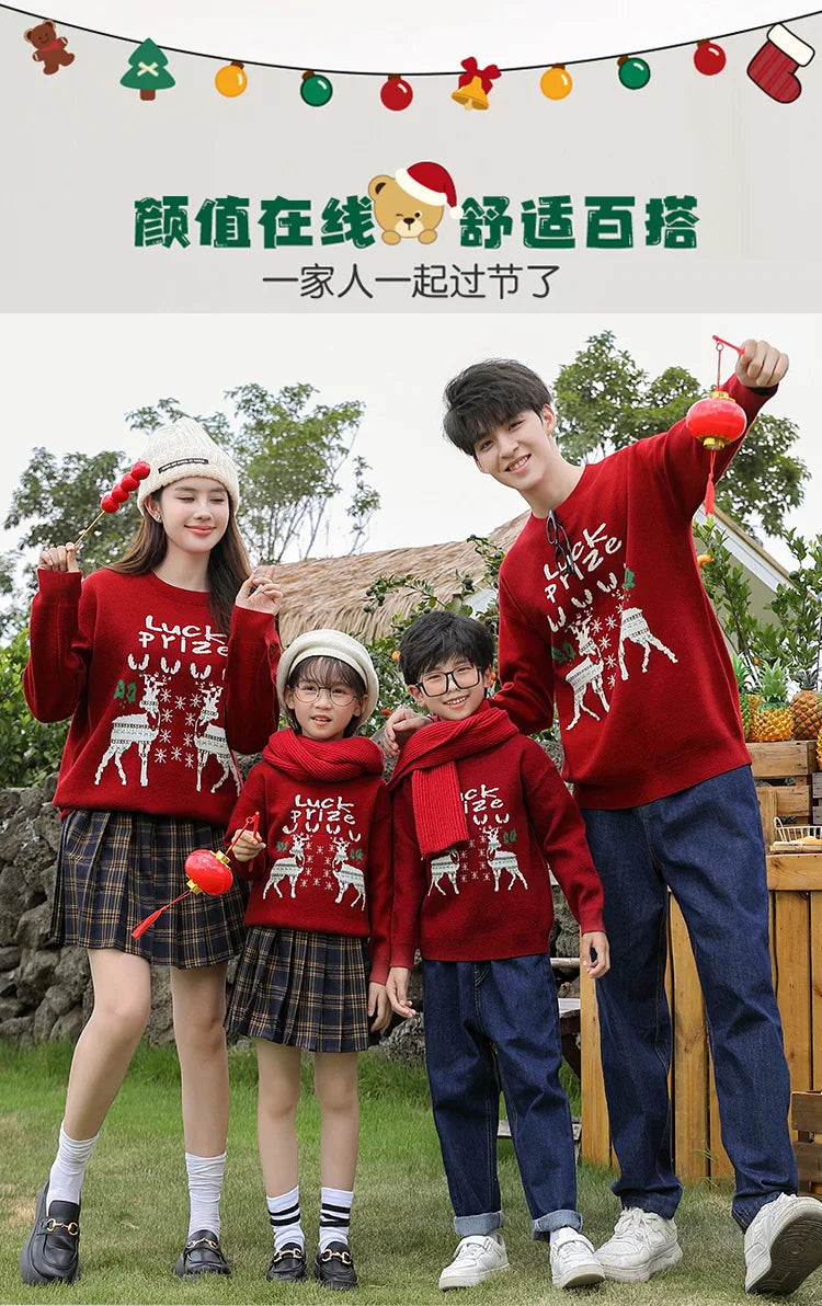 Family Christmas Matching Outfits Mother Daughter Sweater for New Year Father and Son Jumper Dad Mom and Children Knit Pullover