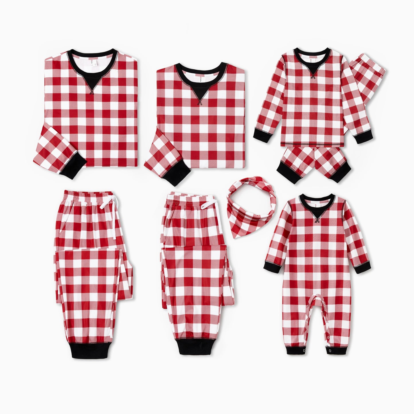 Christmas  Pajamas Sets Family Matching Red White Checkered Plaid Drawstring and Pockets