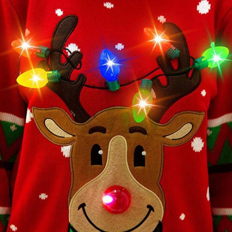 Women's LED Light-Up Christmas Sweater – Festive Reindeer Knit Holiday Pullover Top