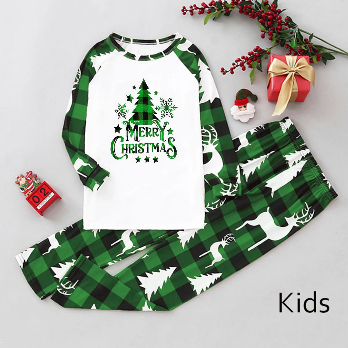 Christmas Family Matching Pajama Set, Mom Dad Kids 2-Piece Sleepwear, Baby Rompers