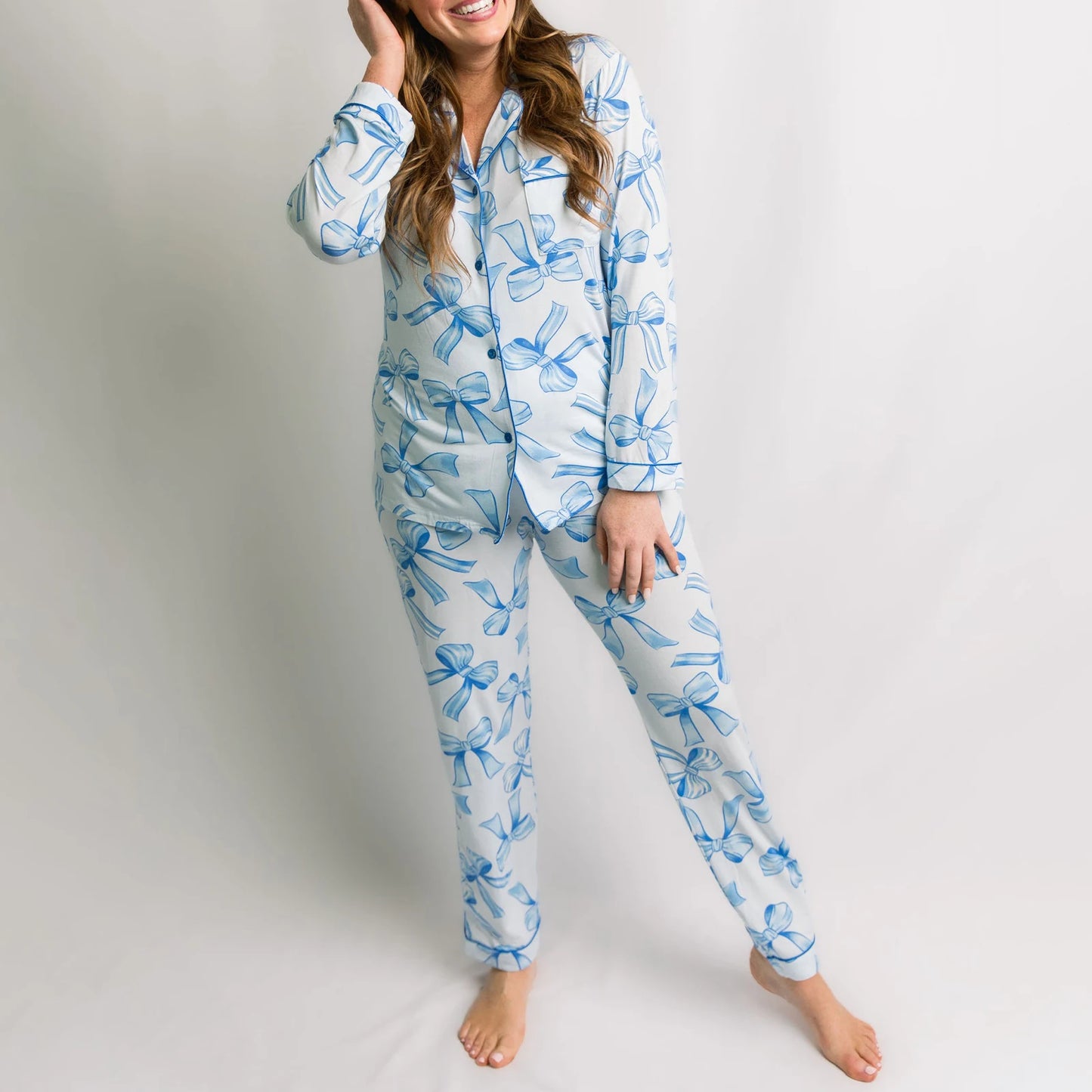 Women Autumn 2 Piece Pajama Set Fashion Long Sleeve Button Shirt and Elastic Pants for Loungewear Soft Sleepwear for Nightwear