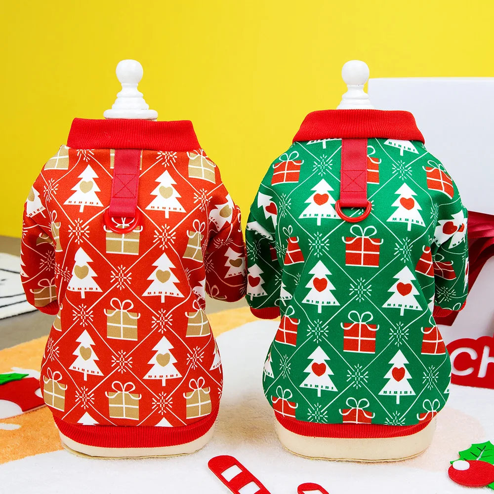 Christmas Dog Clothes Puppy Cat T-shirt Clothes Cute Christmas Tree Pattern Pet Clothing Winter New Year Clothes Costume Yorkies