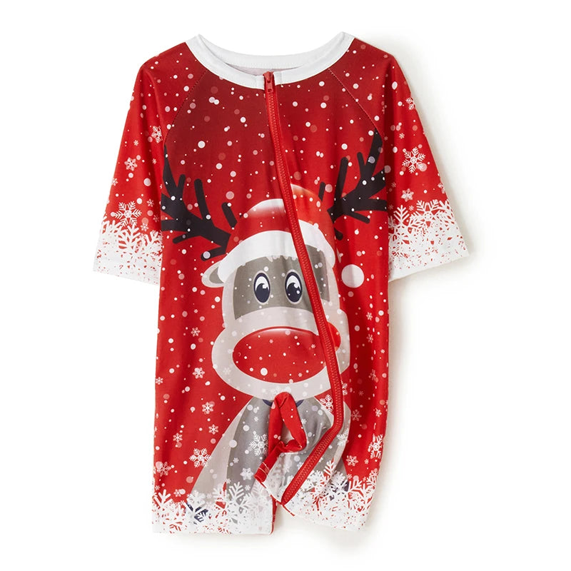 Matching Family Christmas Pajamas Outfit Long Sleeve Deer Snowflake Print Pullover Pants Set for Adult Kids