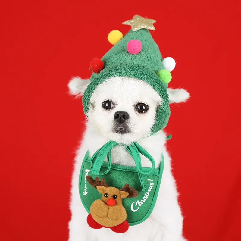 Christmas Pet Hat Cute Antlers Saliva Towel for Dog Cat Dress Up Supplies Lovely Design  Autumn and Winter Clothes Pet Accessory