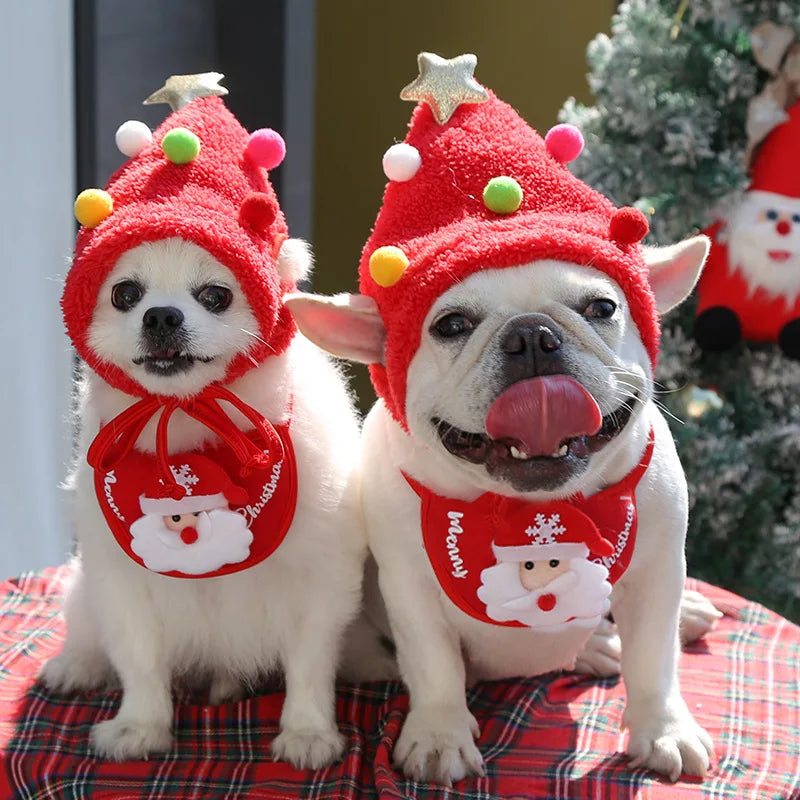 Christmas Pet Hat Cute Antlers Saliva Towel for Dog Cat Dress Up Supplies Lovely Design  Autumn and Winter Clothes Pet Accessory