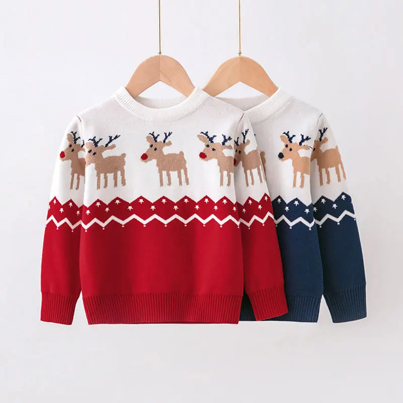 2023 Christmas Print Sweater Boys Girls Knit Pullover Cotton Clothes Autumn Winter Xmas Kids Slouchy Soft Wool Clothing Knitwear