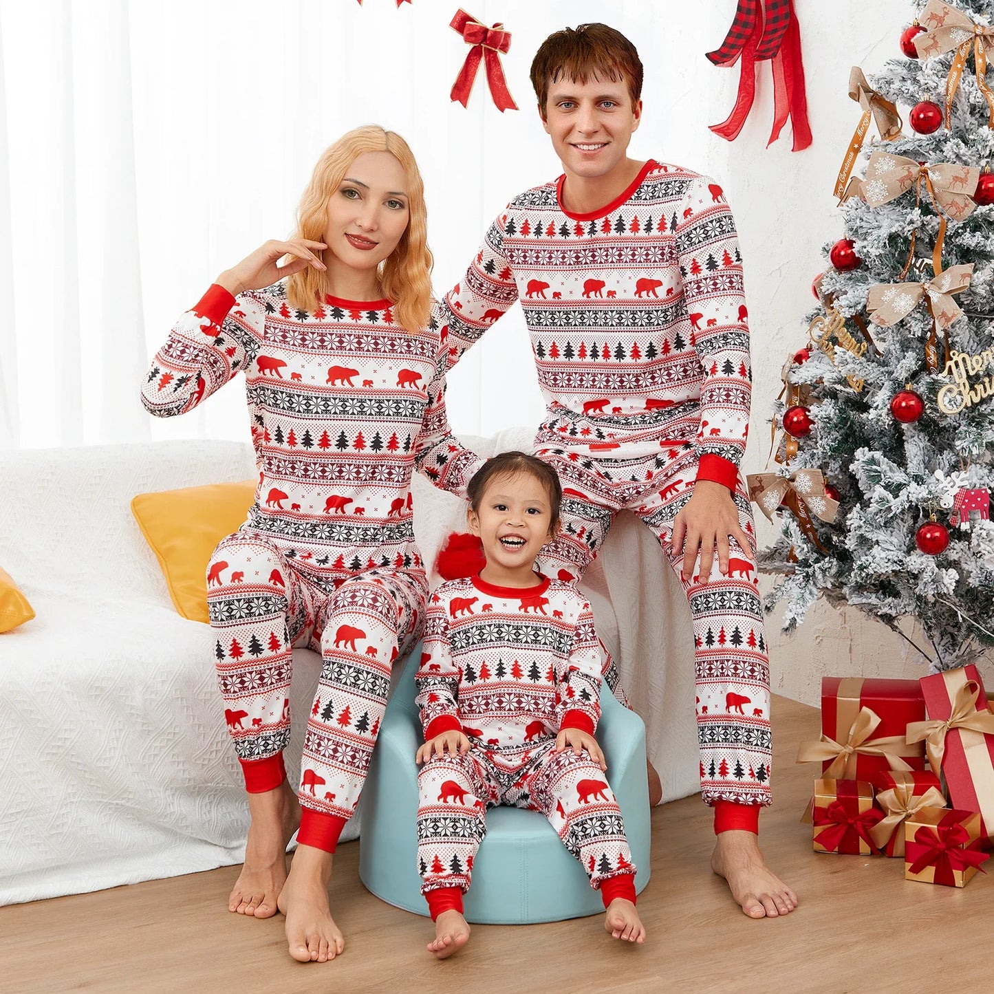 Family christmas pajamas 2024 Warm Soft Allover Print Pajamas Casual Loose Sleepwear Baby Dog Romper Xmas Look Pjs