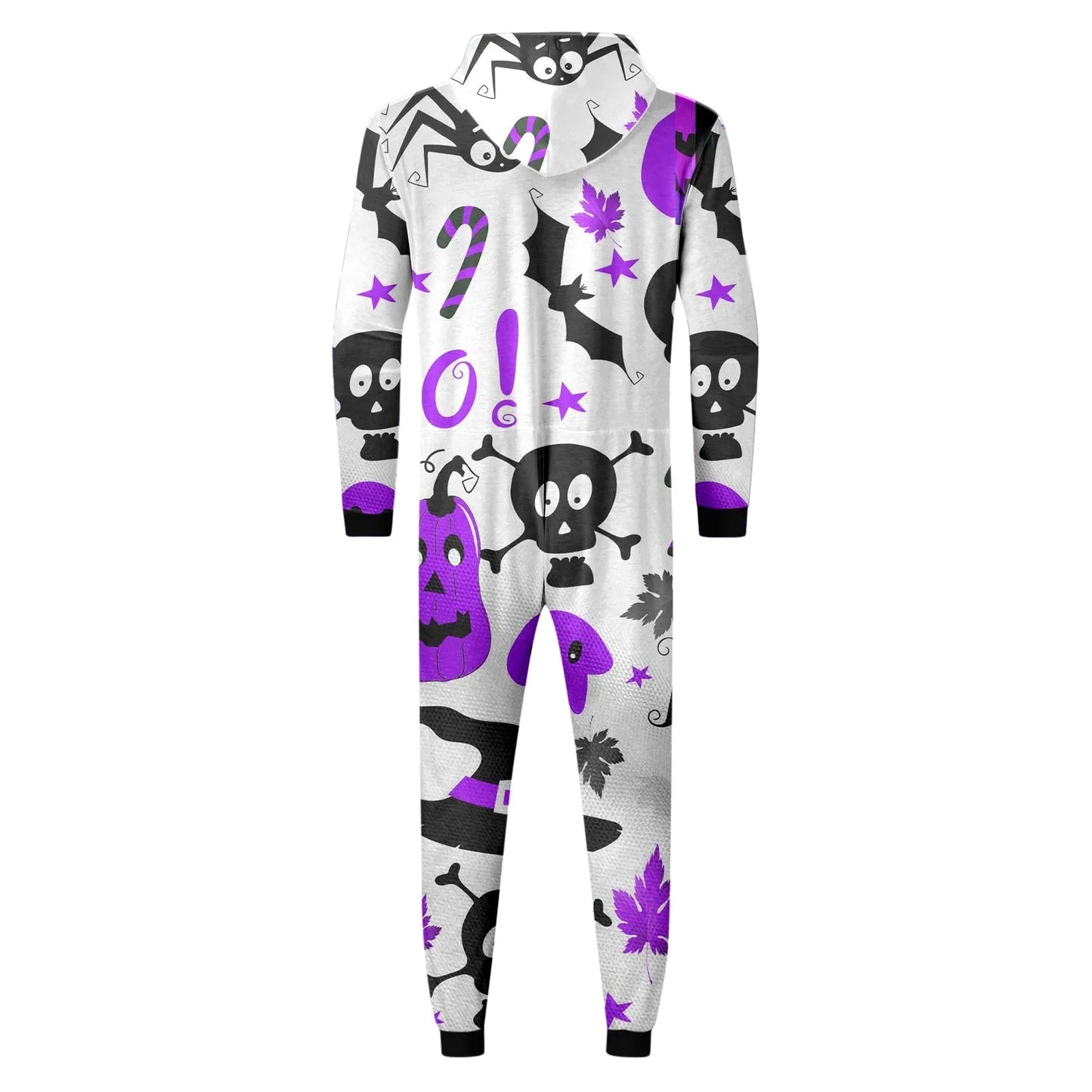 Halloween Family Matching Skull Print Pajamas Set, Hooded Jumpsuit