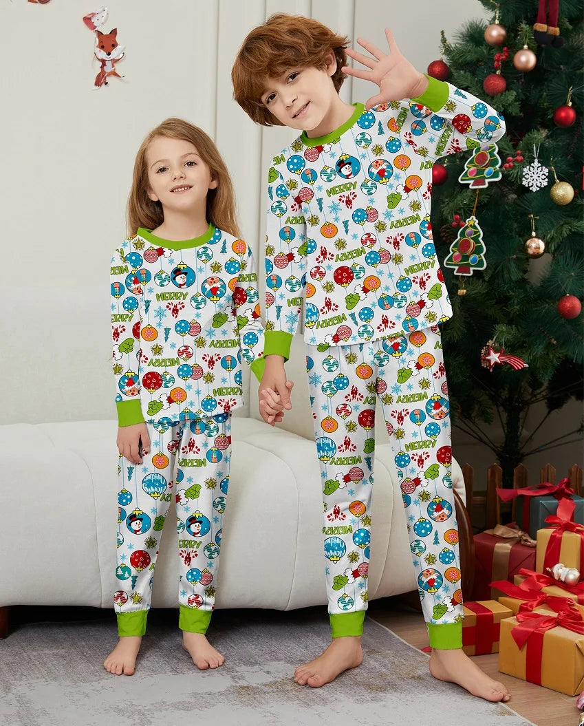 2024 Xmas Family Matching Pajamas Merry Christmas Clourful Printed Adult Kid Baby Family Matching Outfits Christmas Family Pj's